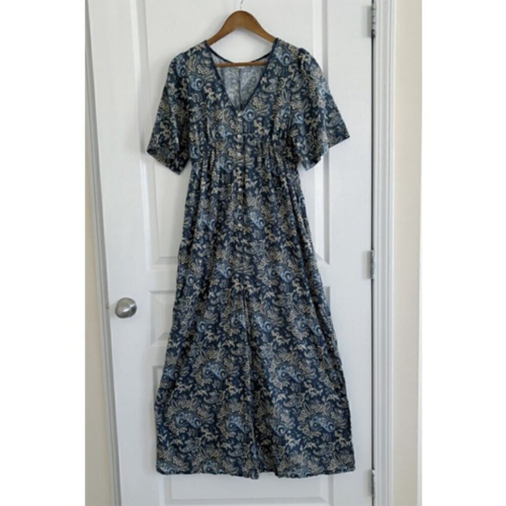 Sundance Blue Paisley Floral Cotton Jumpsuit Small Summer Vacation